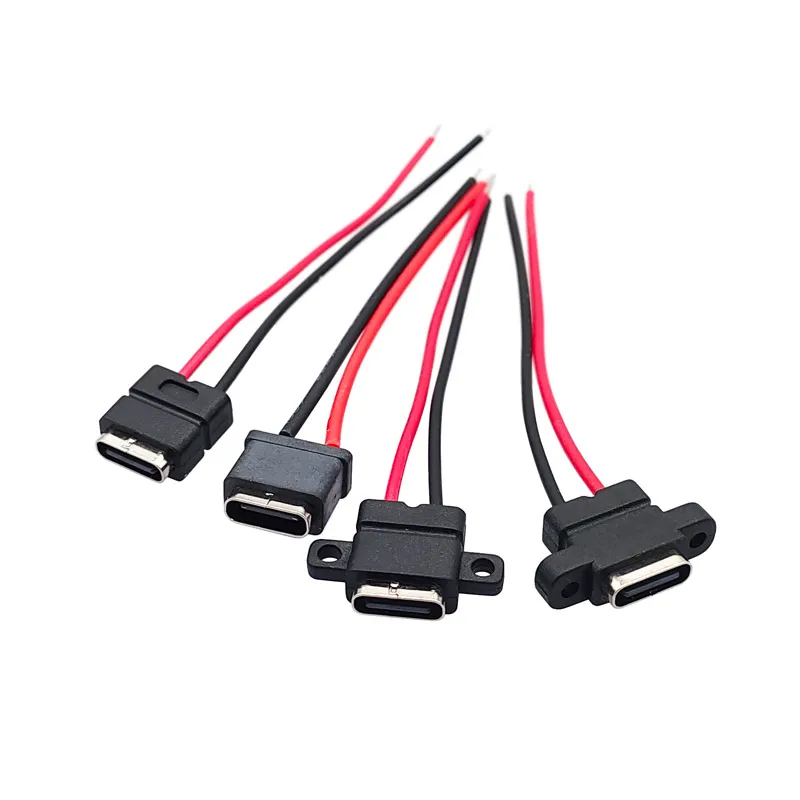 

10Pcs Type-C 2Pin Waterproof Female USB-C Socket Port With Screw Hole Fast Charge Charging Interface USB Connector With Cable