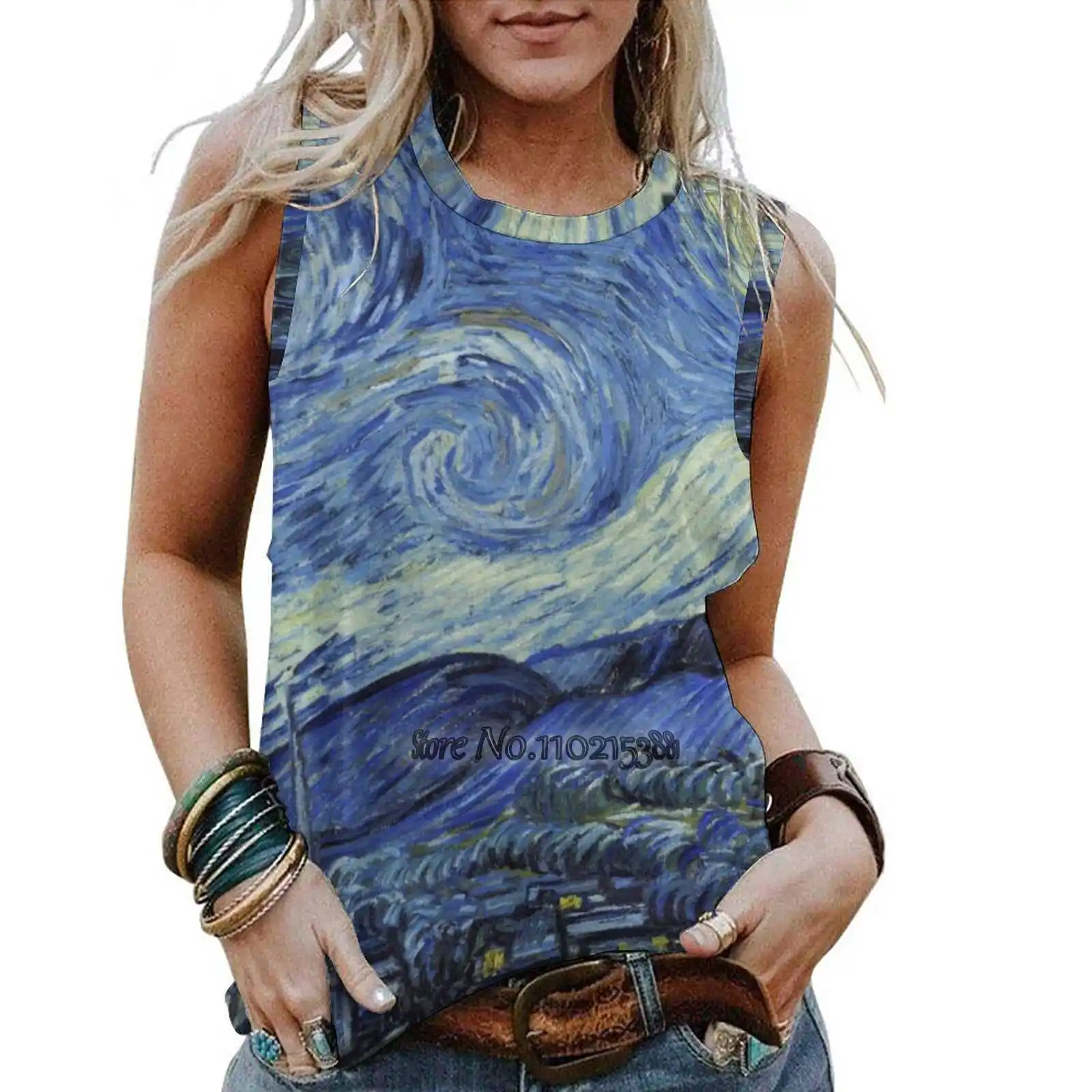 

The Starry Night Women Tank Camisole Fashion Loose Casual Vest Sexy Tank Top Girls T-Shirt Famous Painting Famous Artwork