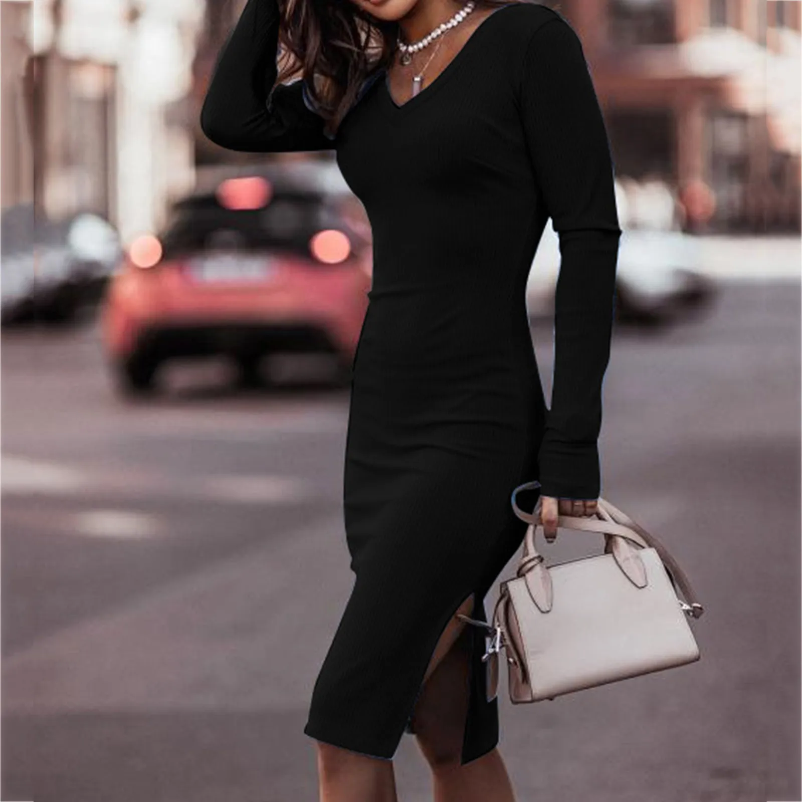 Осенне-зимнее платье макси повседневное однотонное базовое женское Модное