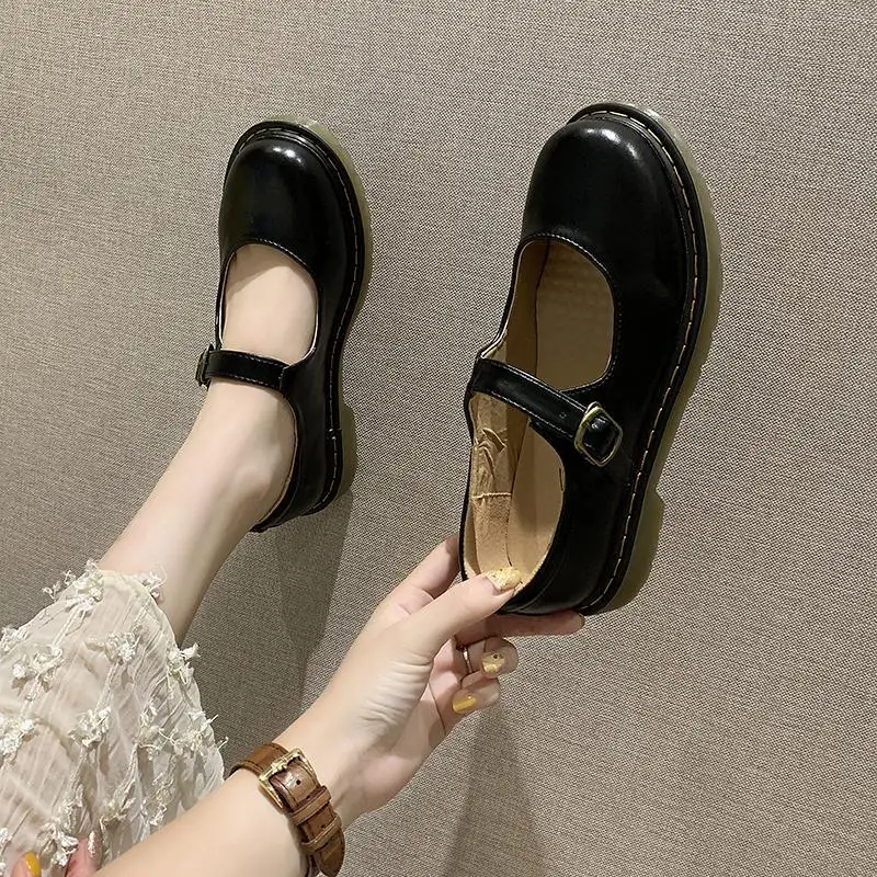 

New Style Japanese-style Shallow Mouth England Flat JaneSmall Leather Shoes Female round Head Students Spring Shoes lykj-yx