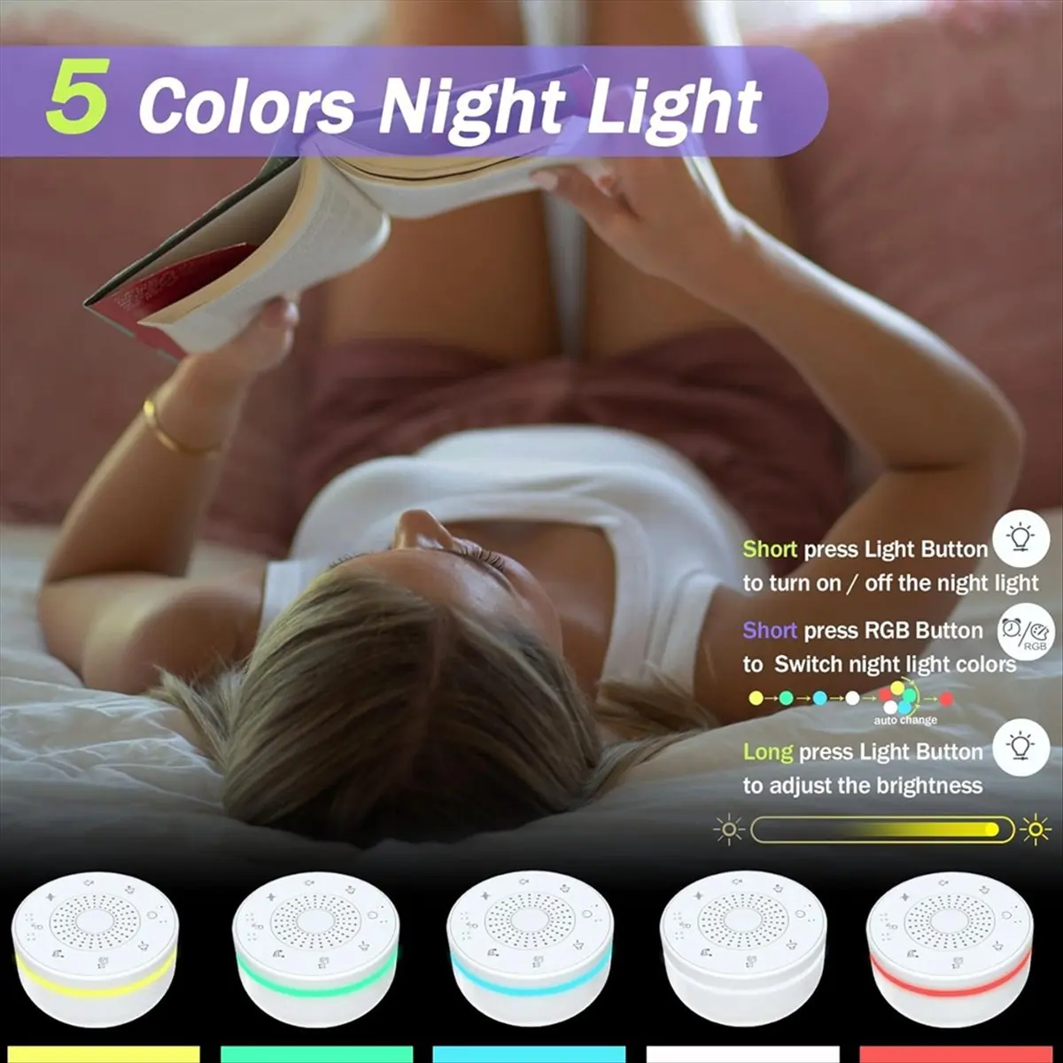 Фото Портативная звуковая машина ETRT Sleep White Noise для взрослых и детей, 30 успокаивающих звуков, 5 цветов ночника, 3 таймера №5