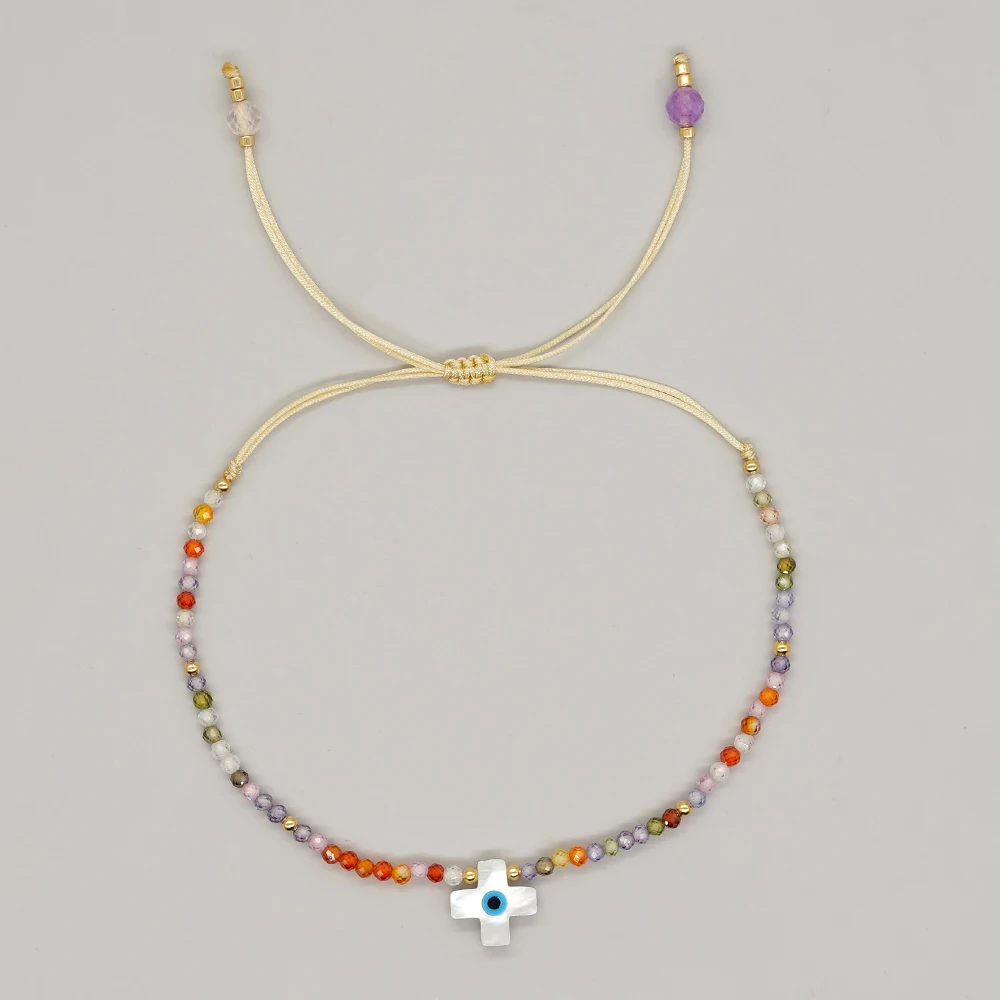 

YASTYT Natrual Stone Friendship Bracelet Mixed Color Crystal Beads Shell Heart Cross Charm Jewelry Fashion Women Gifts
