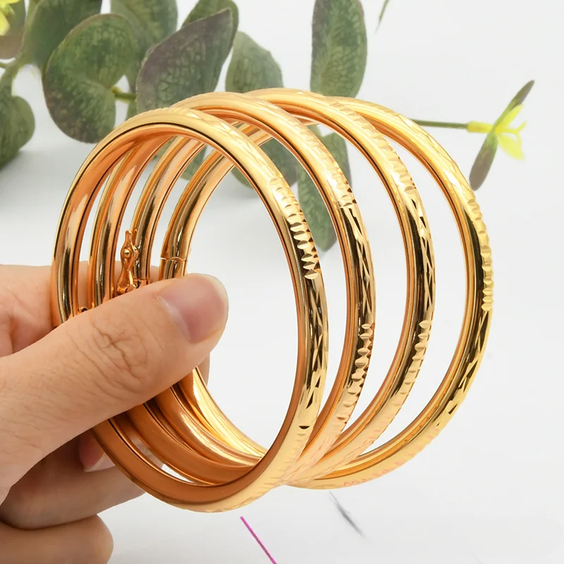 Luxury Middle East Dubai Bride 24K Imitation Gold Bracelet Ethiopia India Women's Wedding Bangle Jewelry Wholesale