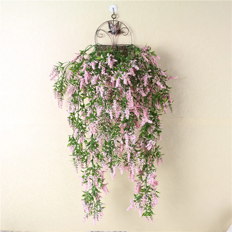 

Plastic Fake Flower Plant Basket Rattan Lavender Room Decoration Wall Hanging