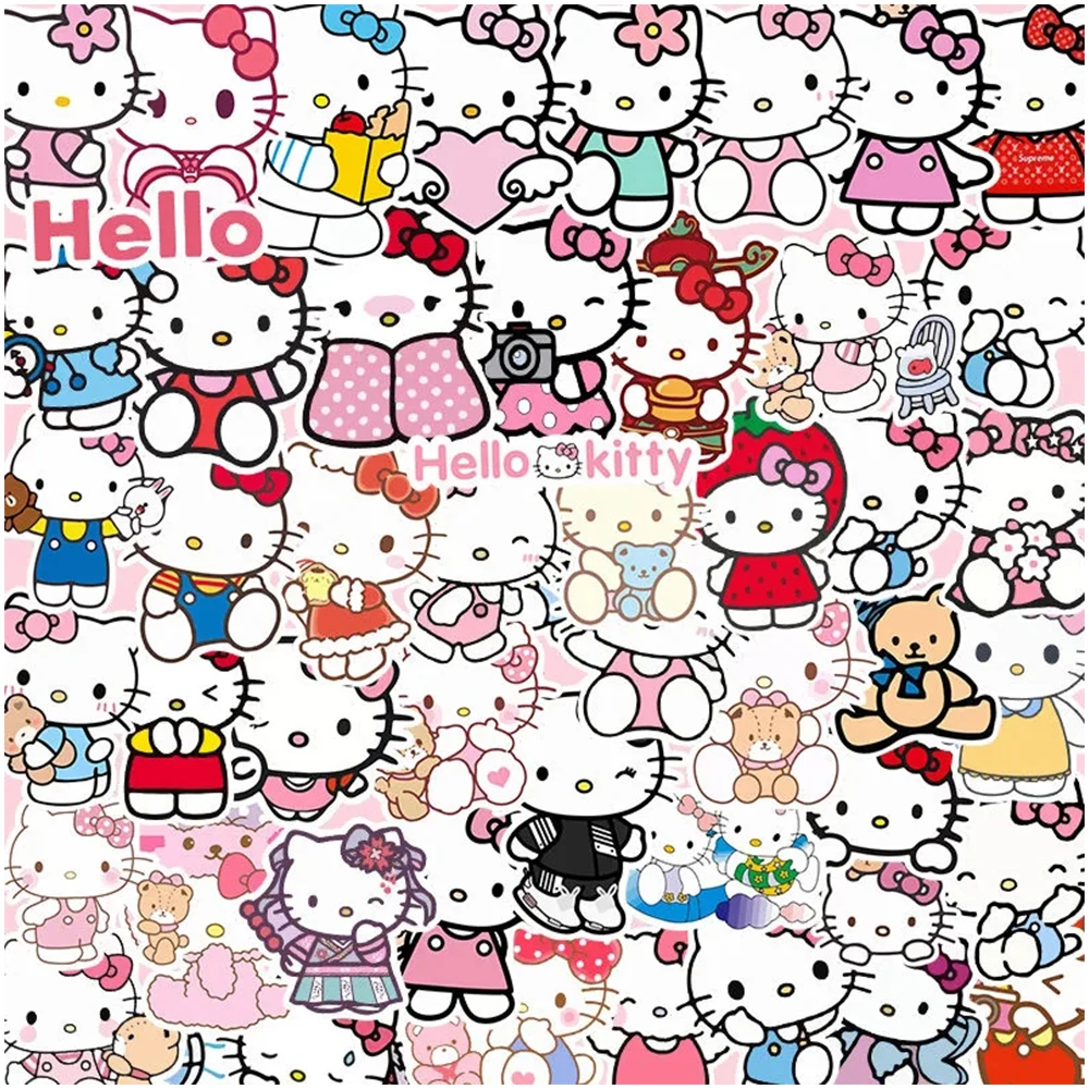 10/30/50pcs Cartoon Hello Kitty Stickers Kawaii Girl Aesthetic Decals Decorative Stationery Diary Laptop Cute Sanrio Sticker Toy