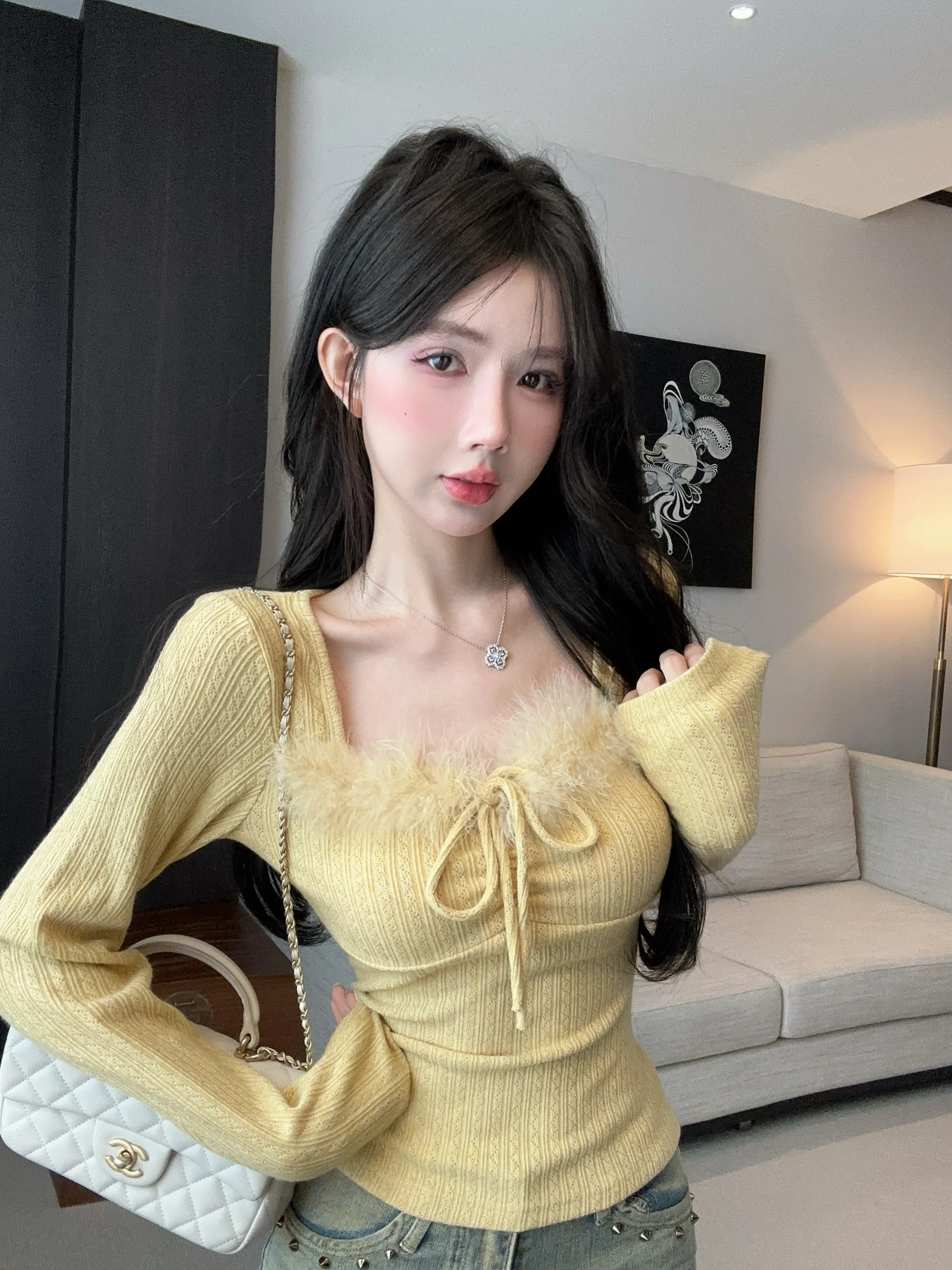 Осенне-зимний дизайн Pure Desire Gyaru трикотажная нижняя рубашка женская внутренняя