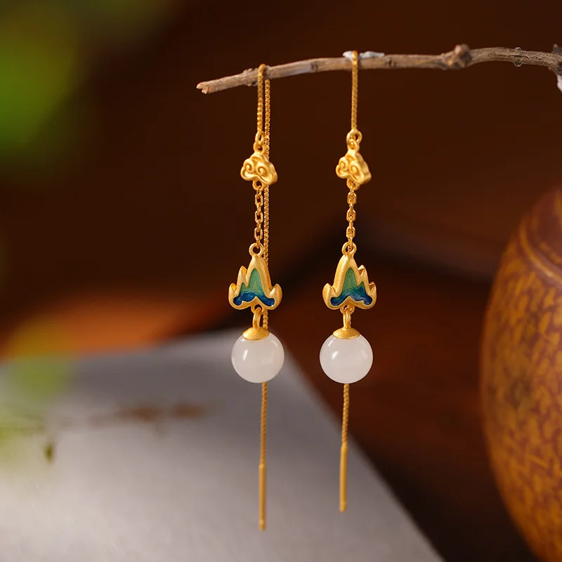 

Yilu silver S925 Sterling Silver Earrings Cloisonne gold plated and tianyuxiang yunshanfeng long female