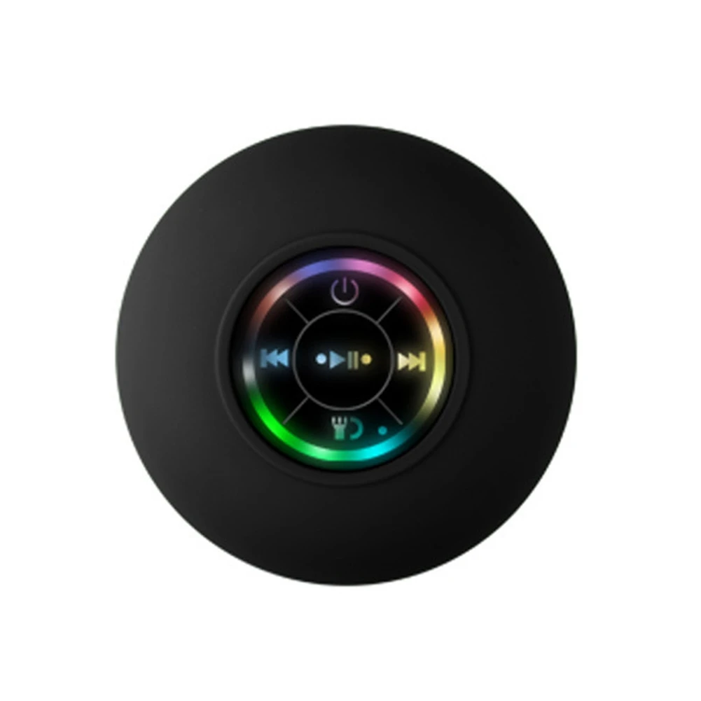 Mini Bluetooth Speaker Waterproof Bathroom Audio Wireless Shower Speakers RGB Light Bluetooth Suction Cup Speaker, Black