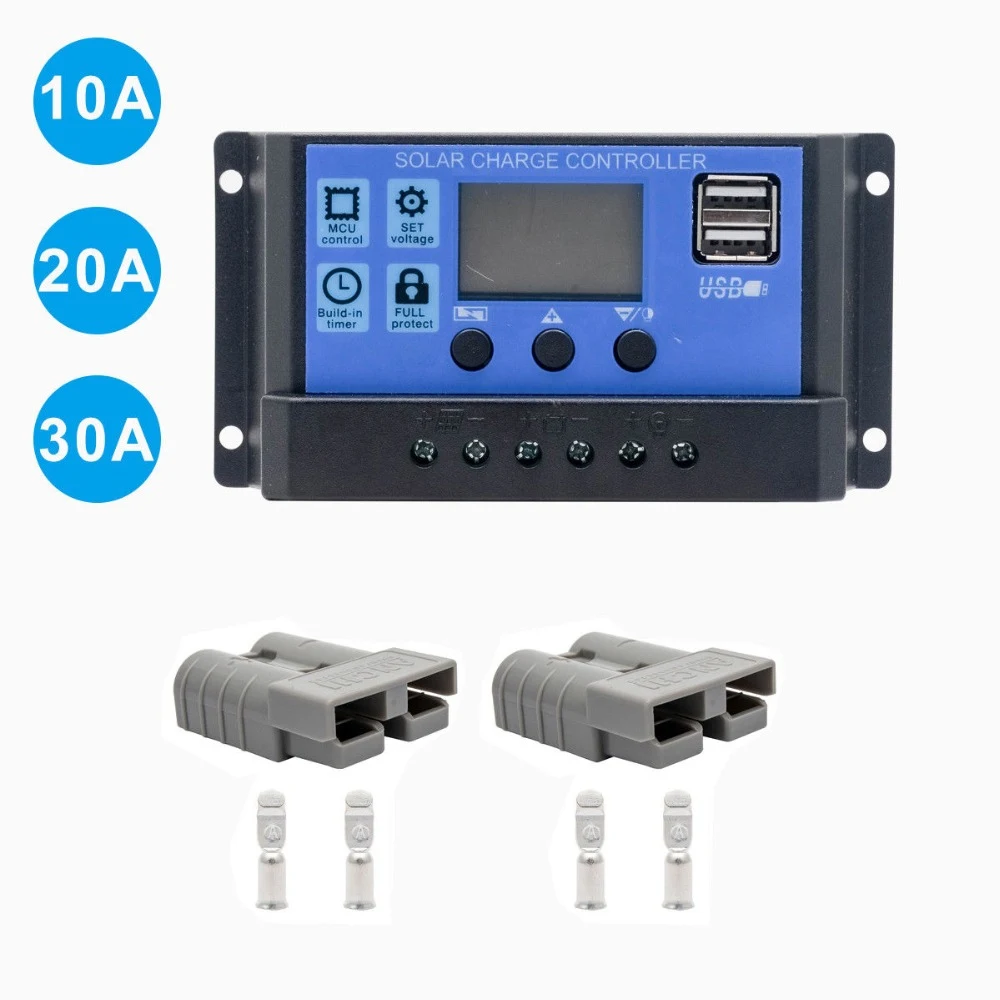 LCD Display PWM Solar Panel Regulator Charge Controller Mobile Camper Accessories 30A Solar Charge Controller 12V/24V