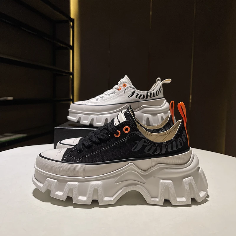 

Platform Sneakers Women Recycled Nylon Canvas Shoes Lace-up Chunky Flatform Trainers in Women's sports shoes