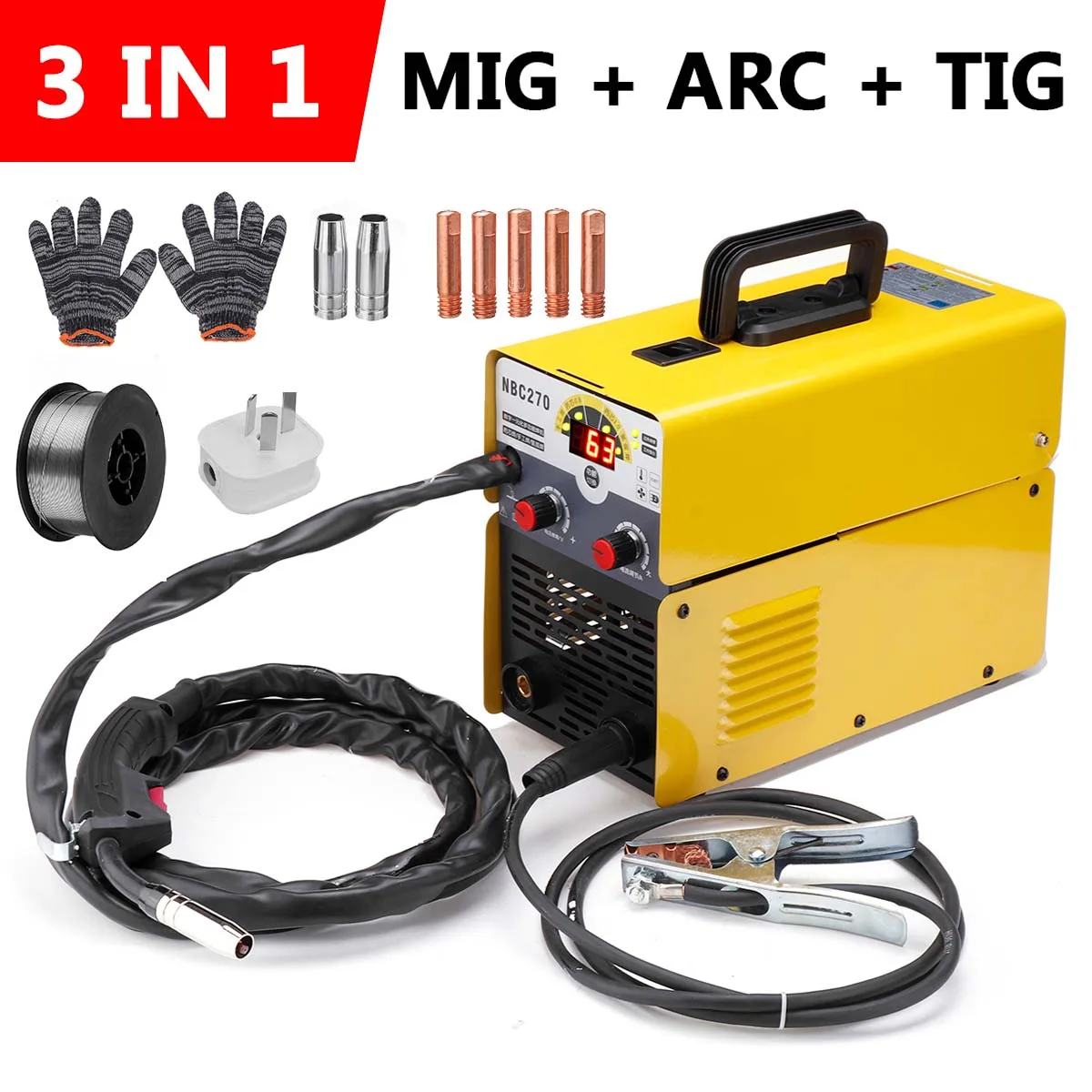 

Portable Welder Welding Machine Inverter 220V Synergic 1kg Gasless 0.8/1.0 Flux Core ARC TIG MIG 3 in 1 Welding Machine Home Use