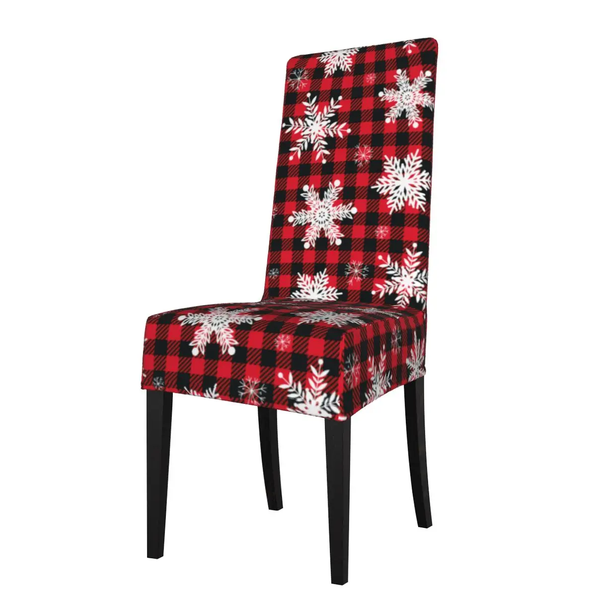 

Dining Room Chair Covers Slipcover White Snowflakes On Red Black Buffalo Plaids Short Kitchen Armless High Back Chair Seat Cover