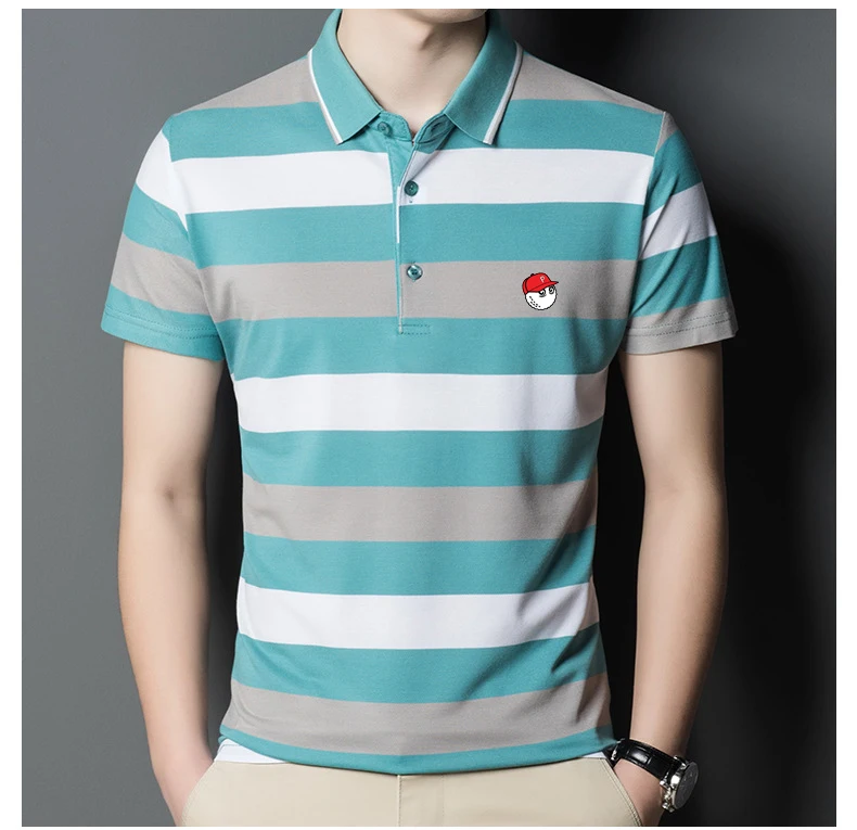 

Embroidery Logo Golf Shirts For Men Stripe Short Sleeve Lapel Tops Summer Fashion Casual High Quality Polo T-shirt Golf Clothing