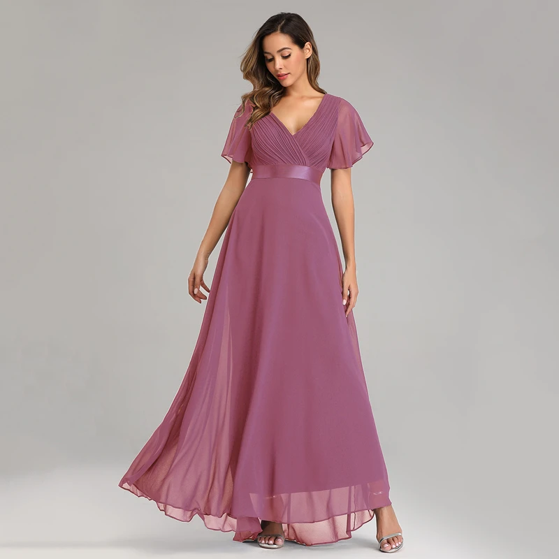 

Evening Party Dresses For Women 2022 Trending Fashion Elegant V Neck Long Dress Pastel Chiffon Fabric Female Formal Dress S-2XL