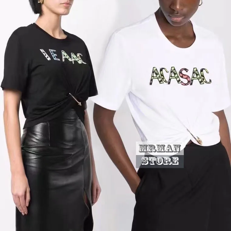

Italy designer 22 summer fashion short sleeve t shirts for women clothes branded letter logoed Metal decoration woman crop tops