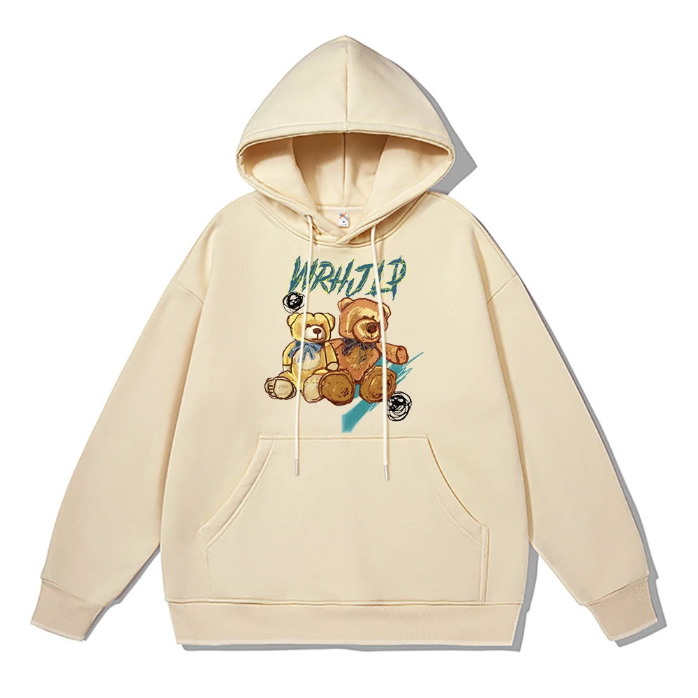 

2 Teddy Bears Personality Cartoons Printed Hoodie Men Fashion Casual Clothing Winter Warm Thicken Sweatshirt Cotton Brand Hoody