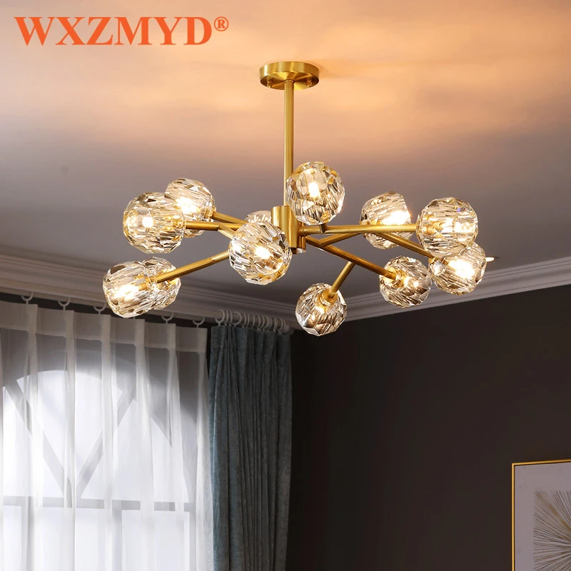 

Copper Modern Led Chandelier Nordic Crystal Lamp Living Bedroom Indoor Lighting Fixture Hanging Dining Decoration Pendant Lights
