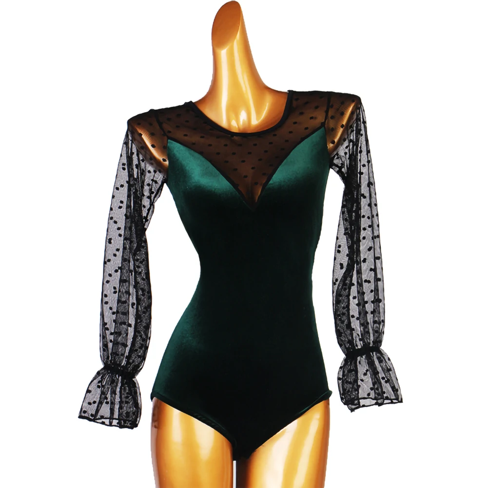 Танцевальная одежда Элегантный женский полукостюм Женский Топ в горошек для