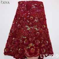xiyalace beaded lace fabric high quality african french mesh lace fabric with sequins nigerian beads laces fabrics ly549