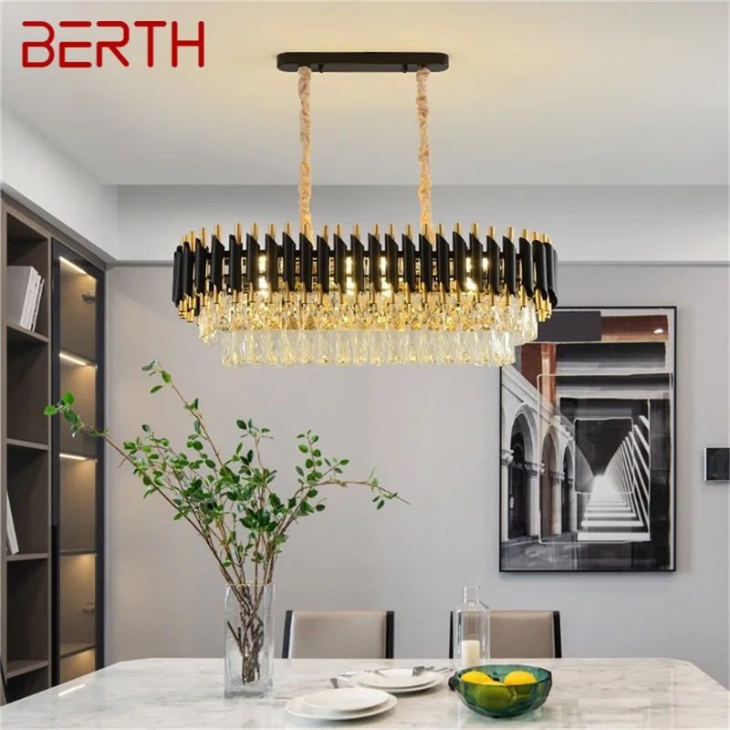 

BERTH Black Chandelier Fixtures Postmodern Luxury Crystal Rectangle Pendant Lamp Light Home LED for Living Dining Room