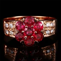 luxury red floral flower copper open ring micro paved aaa cz crystal rhinestone ladies adjustable engagement versatile jewelry