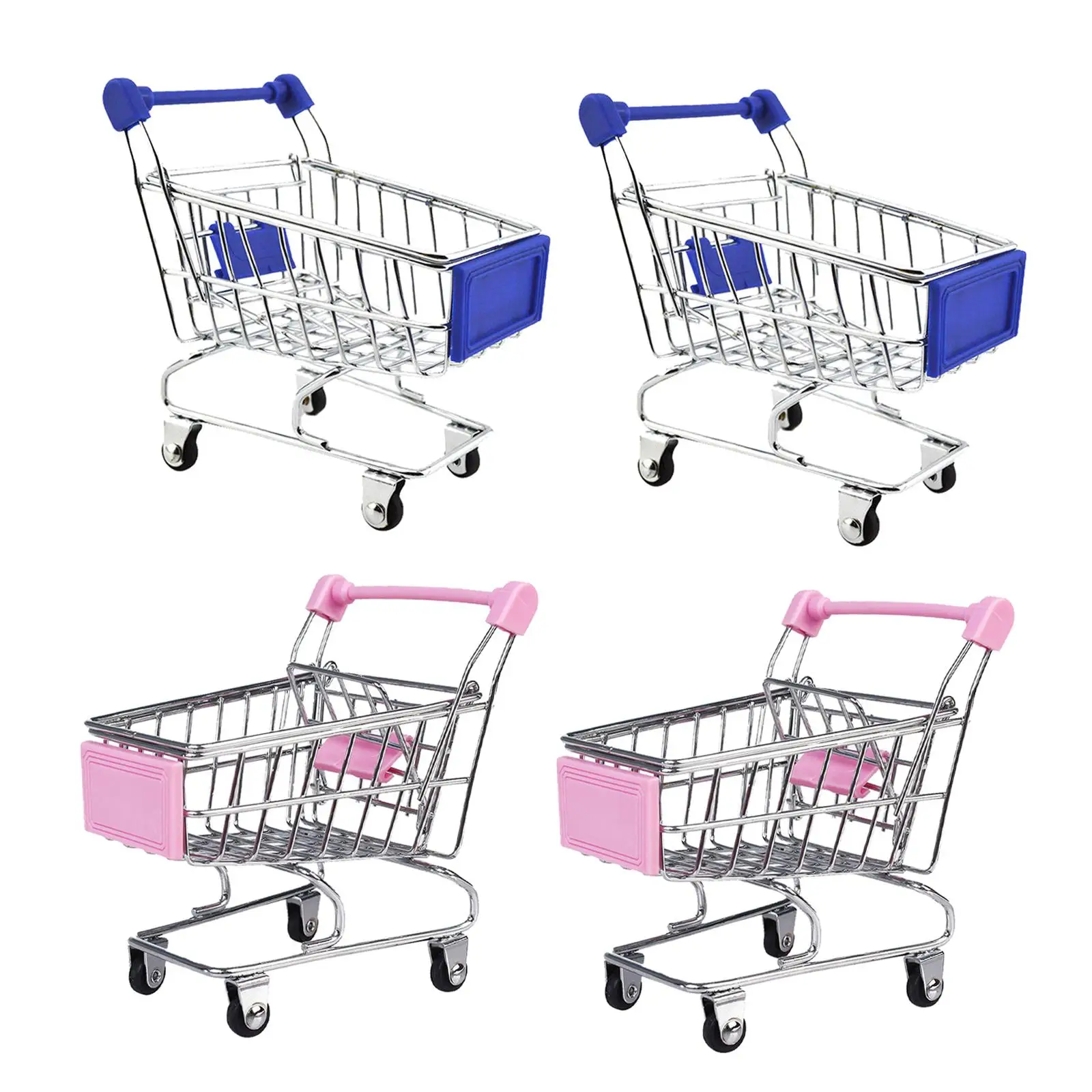 

4pcs Shopping Cart Desk Storage Desktop Decoration Decor Handcart Trolley