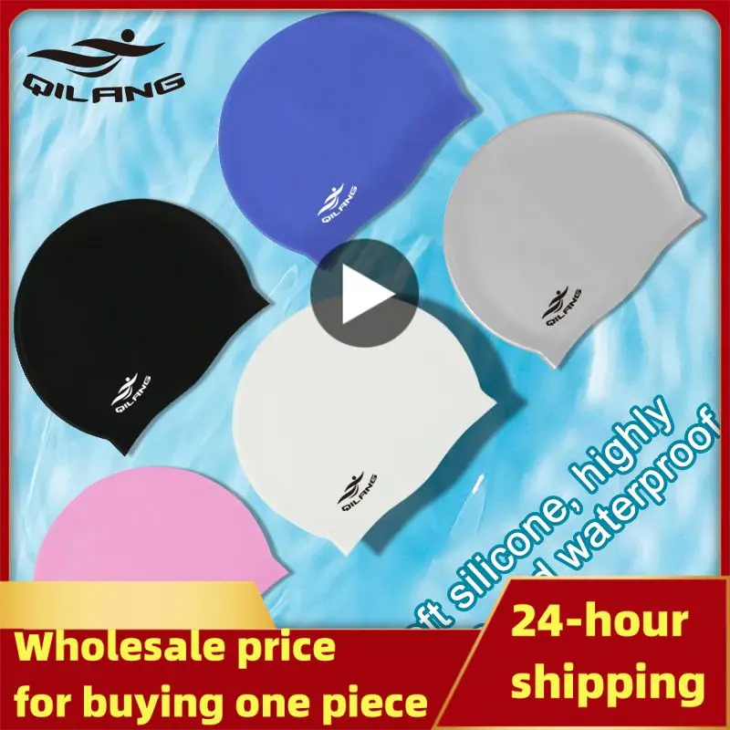 

Colorful Swimming Elastic Waterproof Ears Long Hair Swimming Pool Hat Ultrathin Bathing Caps For Dropship Wholesale