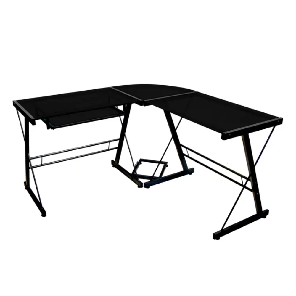 

Modern Glass and Metal L-Shaped Corner Computer Desk by Manor Park