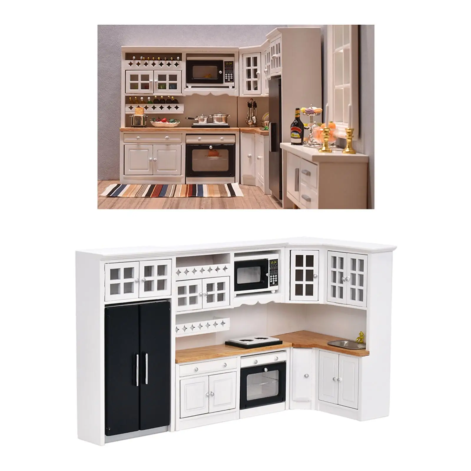 

Dollhouse Miniature house Dollhouse Kitchen Furniture Models Kit Miniature Dollhouse DIY Kits for Handcraft Role Play Gift