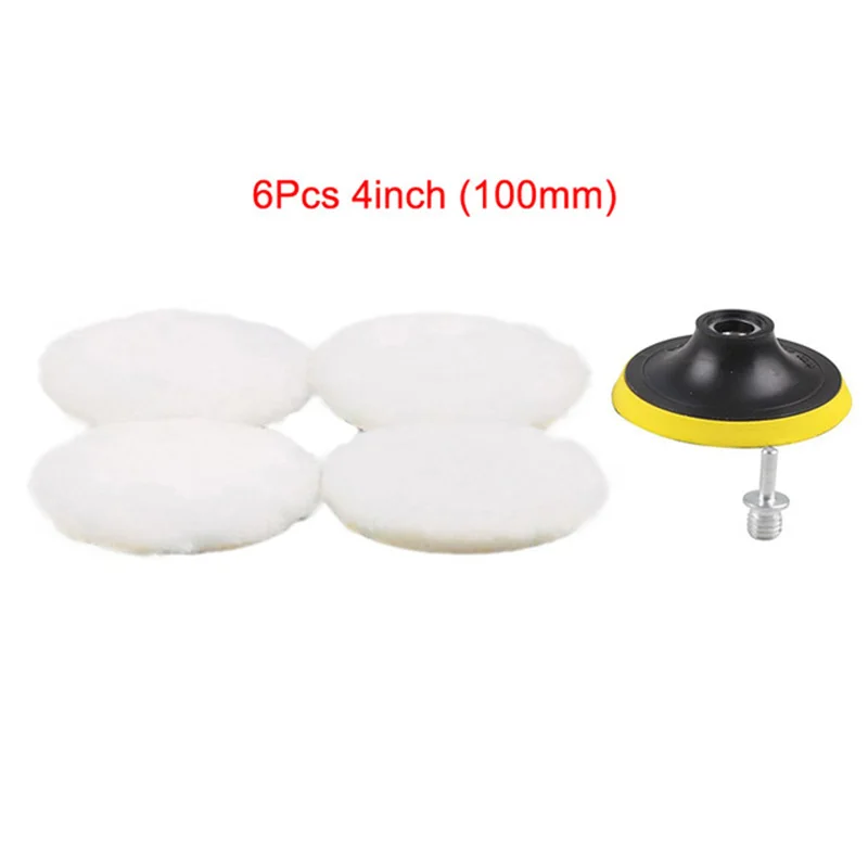 

6pcs/set Wool Polishing Pads Kit 100mm With 5/8 Drill Adapter For Car Polisher