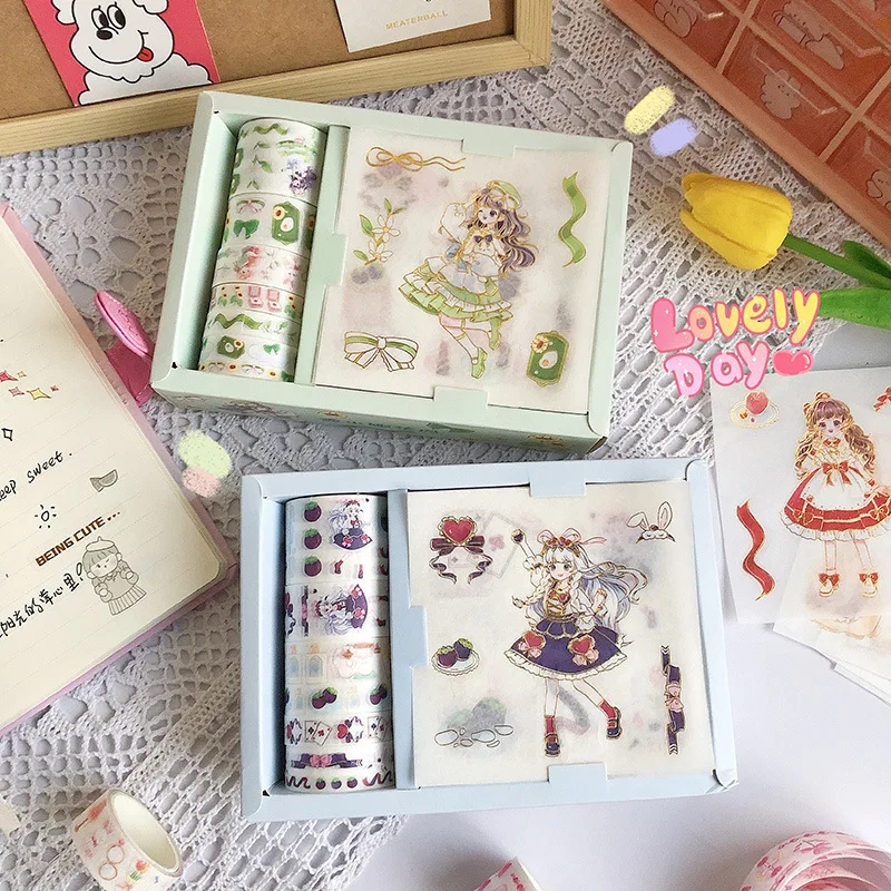 

1Set Kawaii Stickers Girl Pink Cartoon Pattern PET Photo Album DIY Diary Sticker Scrapbook Decoration Stationery Stickers