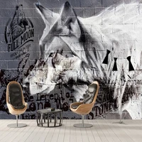 custom wall mural grey wolf brick wall tooling wallpaper for living room kids bedroom dining room creative art background poster