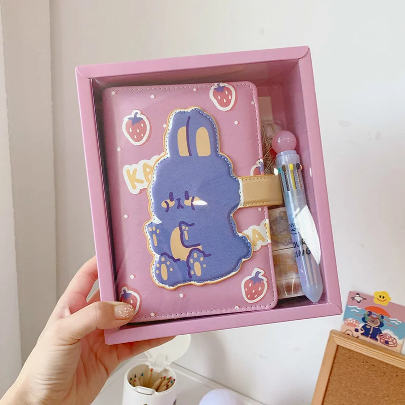 

2021 Cute Cartoon Spiral Binder Notebook A6 Loose Leaf Kawaii Diary School Student Journal Stationery Set Gift