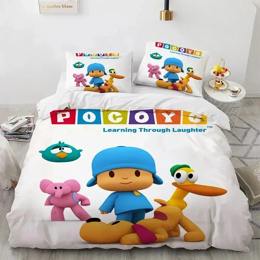 Фото Комплект постельного белья с 3D-принтом P-POCOYOS Kawaii, комплект постельного белья с пододеяльником, наволочкой, размеры King, Queen, Twin, для мальчиков, девочек и взрослых №4