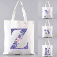 harajuku style handbags shoulder bags casual shopping girls women fashion elegant canvas bag purple flower letter printed tote