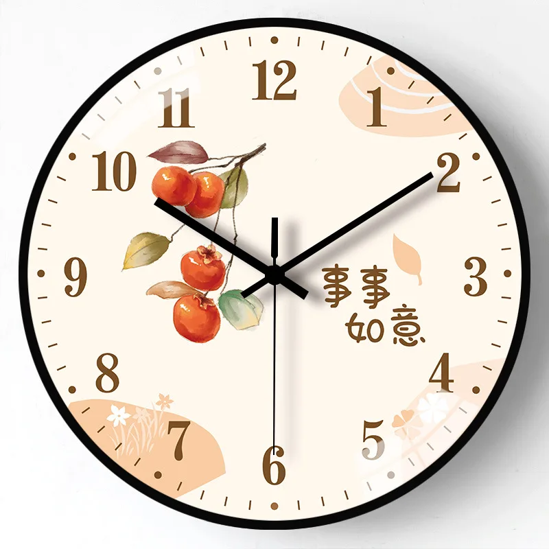 

8 Inch Plant Wall Clocks Black Plastic Shell Metal Needle Silent Adhesive Clock For Living Room Bedroom Home Electronic Decor