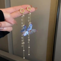 long tassel crystal butterfly drop earrings for women bijoux geometric rhinestone party earrings statement jewelry gifts
