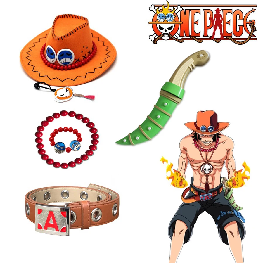 

One Piece Portgas D Ace Hats Belt Bracelet Necklace Dagger Cosplay Props Role Play Accessories