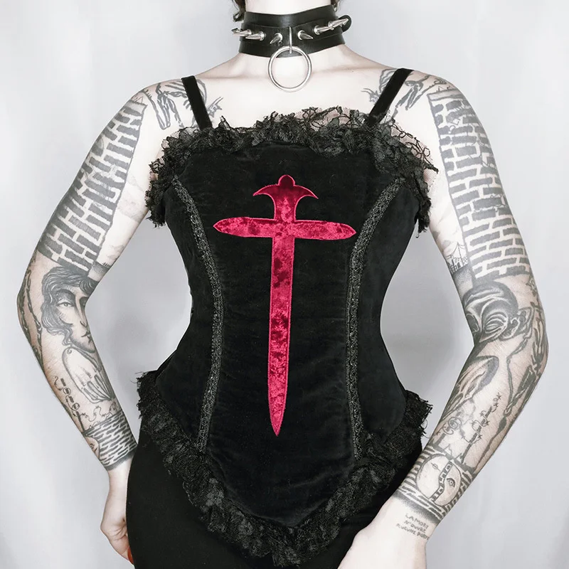 

Модный женский Готический жилет Rosetic, однотонный пуловер с перекрестным принтом в стиле пэчворк, облегающий сексуальный женский жилет в гот...