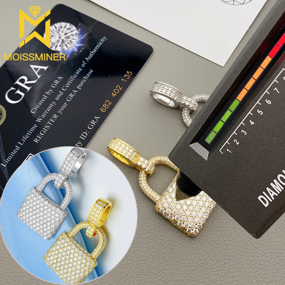 Lock Moissanite Pendants Necklace S925 Silver Real Diamond Iced Out Necklaces For Men Women Jewelry Pass Tester Free Shipping