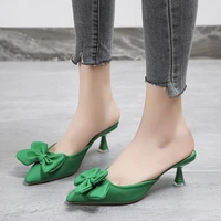 high heeled sandals and slippers womens summer new elegant style pointed bow stiletto toe half slippers women plus size 45