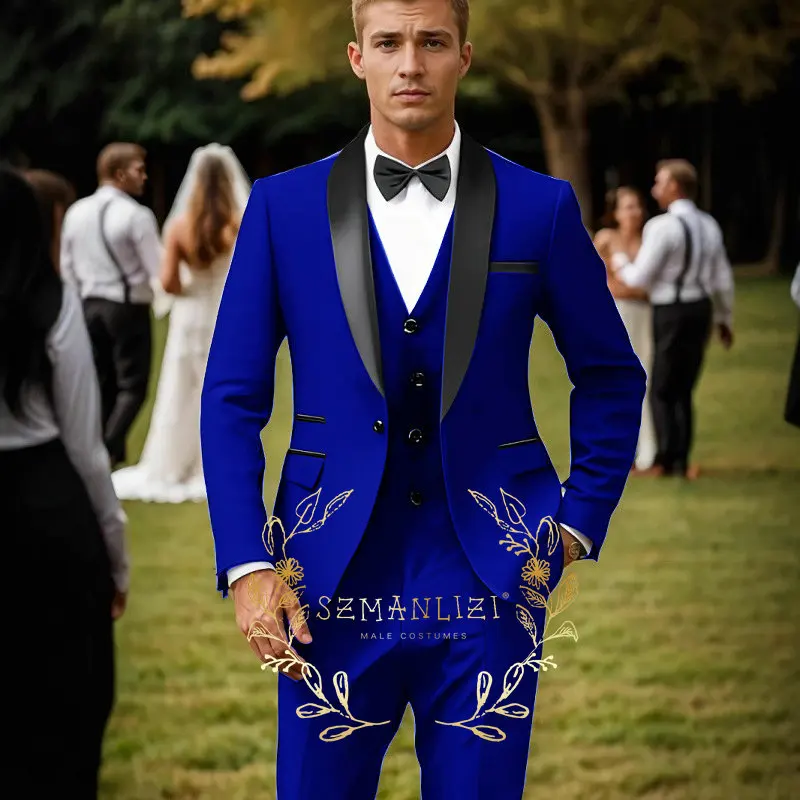 Фото Формальные темно-зеленые мужские костюмы Slim Fit из 3-х предметов смокинг жениха с шалью и лацканами Блейзер Брюки Комплект свадебных женихов Выпускной Мужская мужская одежда №5