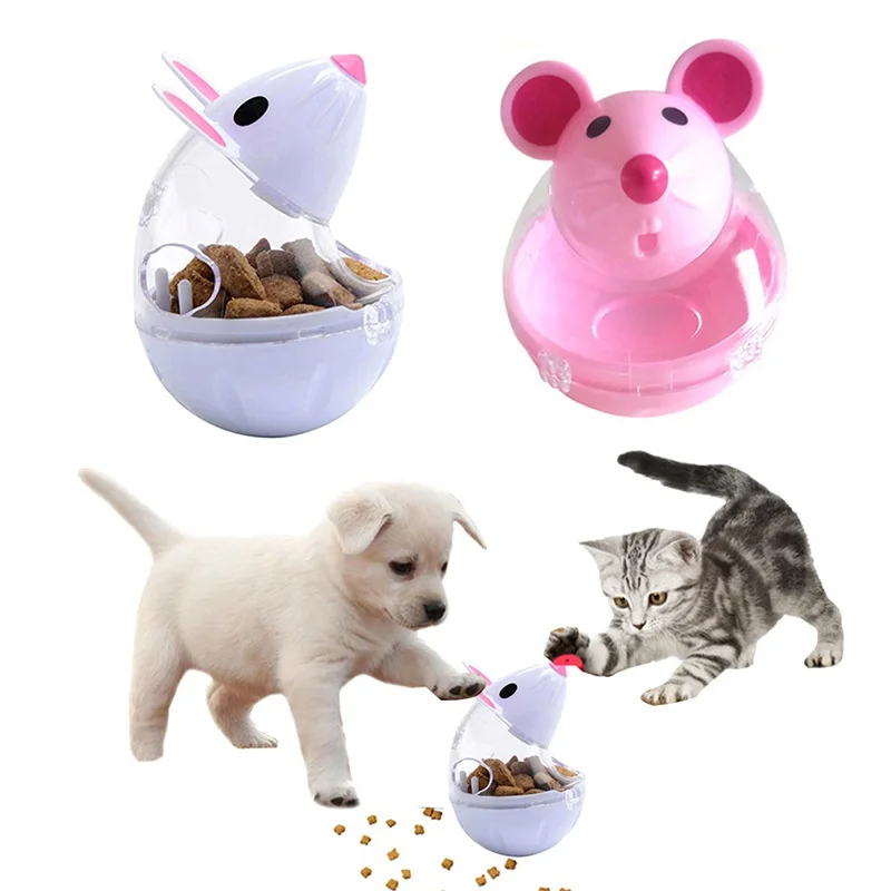 

Pet Toy Food Leakage Tumbler Feeder Treat Ball Cute Little Mouse Toys Interactive Toy for Cat Food Slow Feeding Supplies