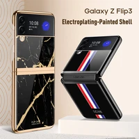 for samsung z flip 3 5g case plating tempered glass cover z flip3 zflip3 shockproof phone back shell for galaxy z flip 3 cases