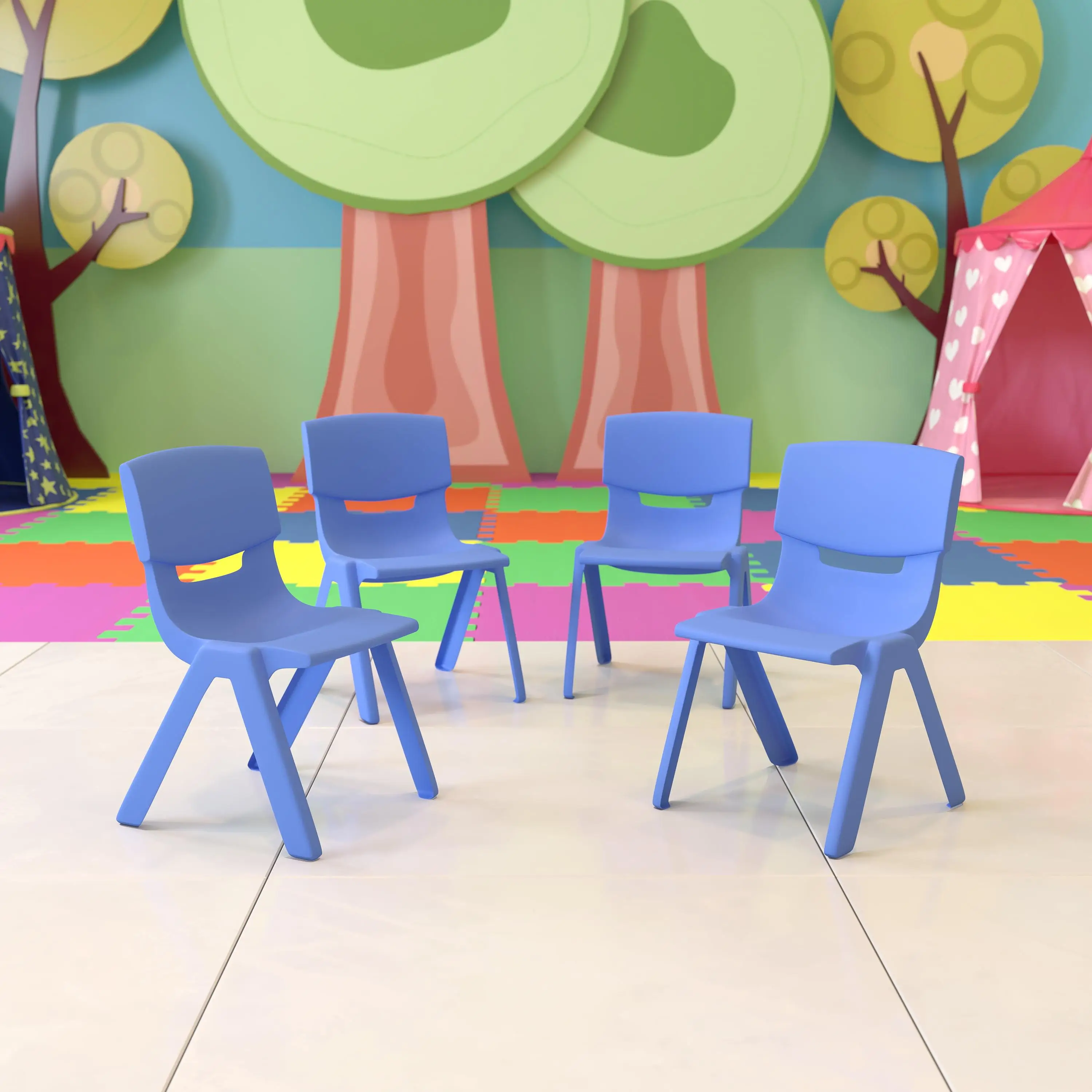 

Flash Furniture, 4 упаковки, синие пластиковые штабелируемые школьные стулья с высотой сидения 10,5 дюйма