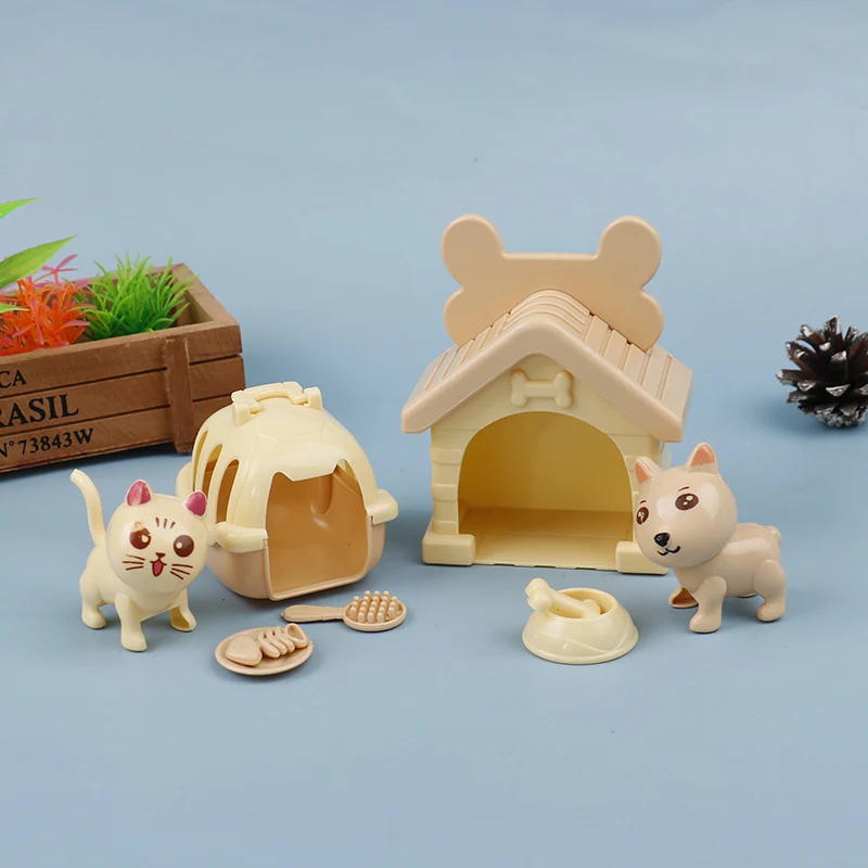 

1Set Fashion Mini Doll Pets Dog Cat House Cat Litter Basin Dog Kennel For Doll Playmate Toy Kids Best Gift Doll Accessories