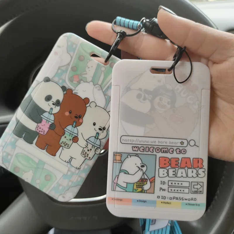 

DIY cute bear doll card set student campus meal card bag id card pass hang accessories holder keychain lanyard pass Card Cover