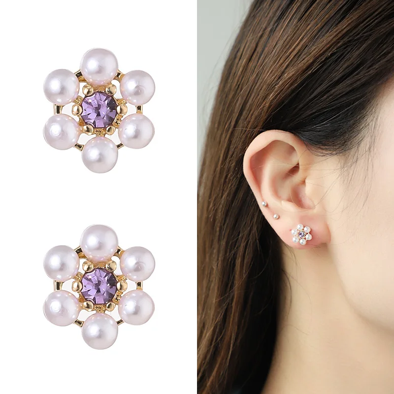2023 индивидуальный медный набор циркониевых цветочных серег, Женская мода с рисовыми бусинами, цветок, мода с маленькими свежими серьгами