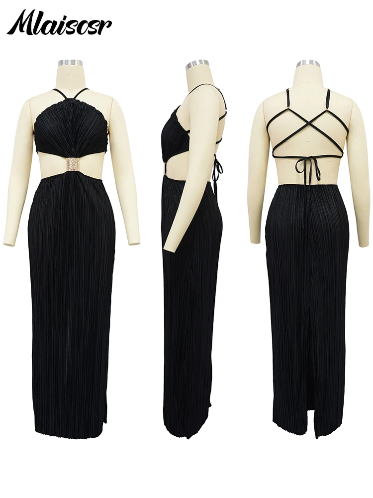 Женское черное платье Mlaiscsr с открытой спиной и разрезом