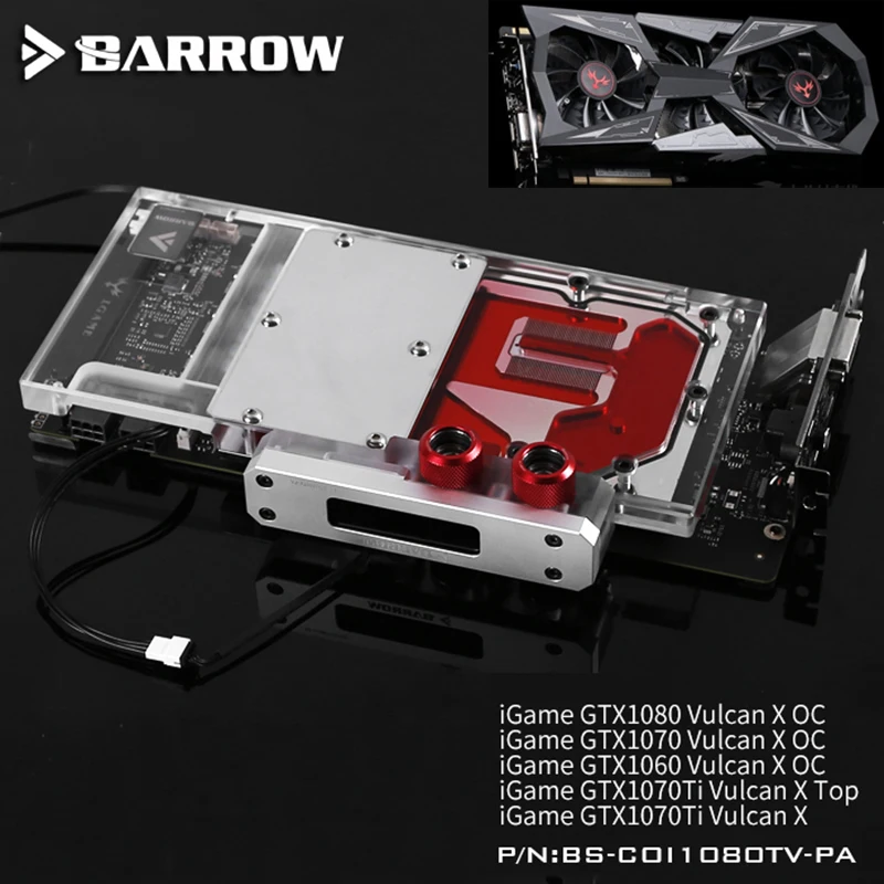 

BARROW Full Cover Graphics Card Block use for COLORFUL IGame GTX1060/1070/1080 Vulcan X OC/ GTX1070TI Vulcan X TOP Radiator RGB